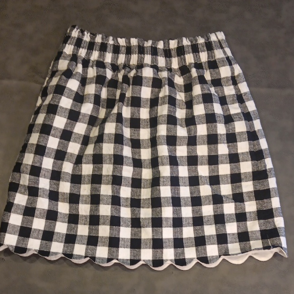 J. Crew Black and White Gignham Mini A-Line Skirt With Scalloped Edging
